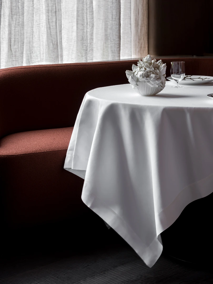 A still life 
@restaurantcolette 

For this exceptional project by @thijs_vervloet **, Verilin had the privillege of crafting all curtains, table bed and bath linen. 
Fully bespoke and personalized reflecting the identity of the restaurant and suites.

In close collaboration with @grain_designoffice creating a harmonious dialogue between gastronomy, design and craftsmanship ♡

Picture by @cafeine